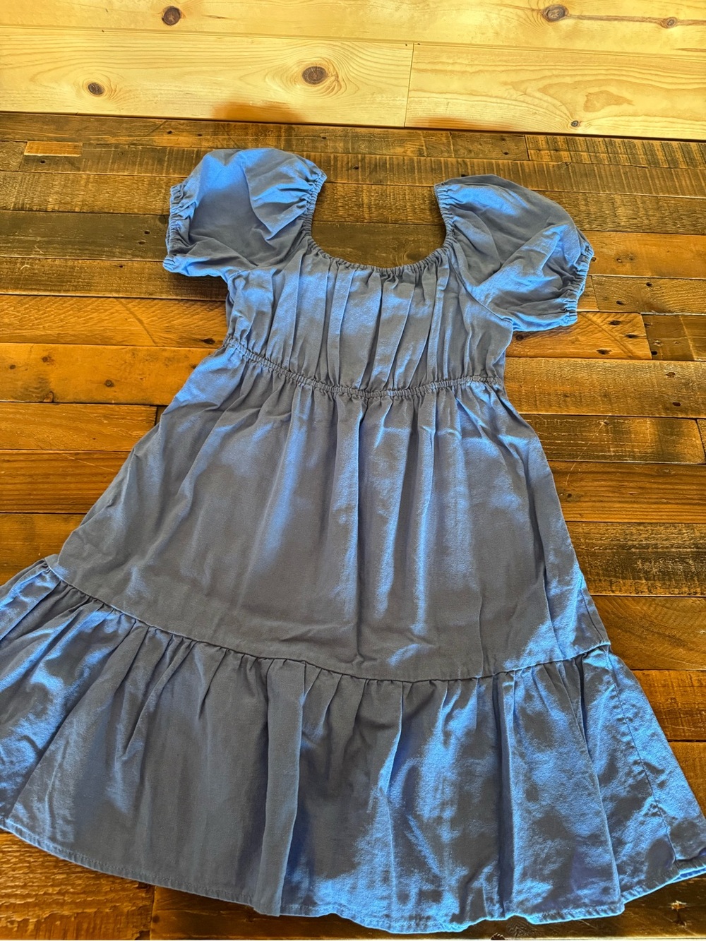 Love Tree Light Blue Puff Sleeve Smocked Waist Dress